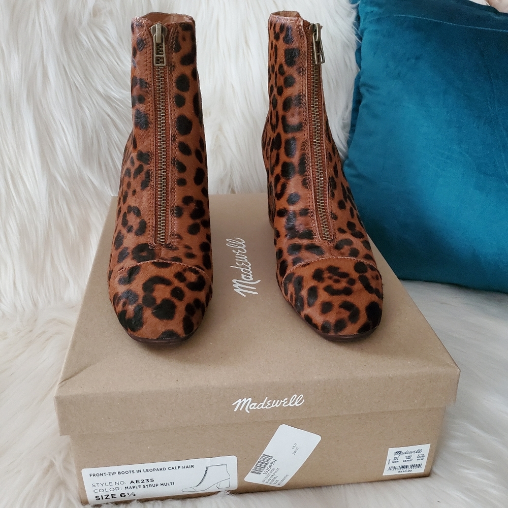 NEW Madewell The Amalia Leopard Zip Booties - Picture 4 of 10